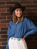 Kathryn Classic Button-Up Shirt, Chambray Blue | Grace+Emma