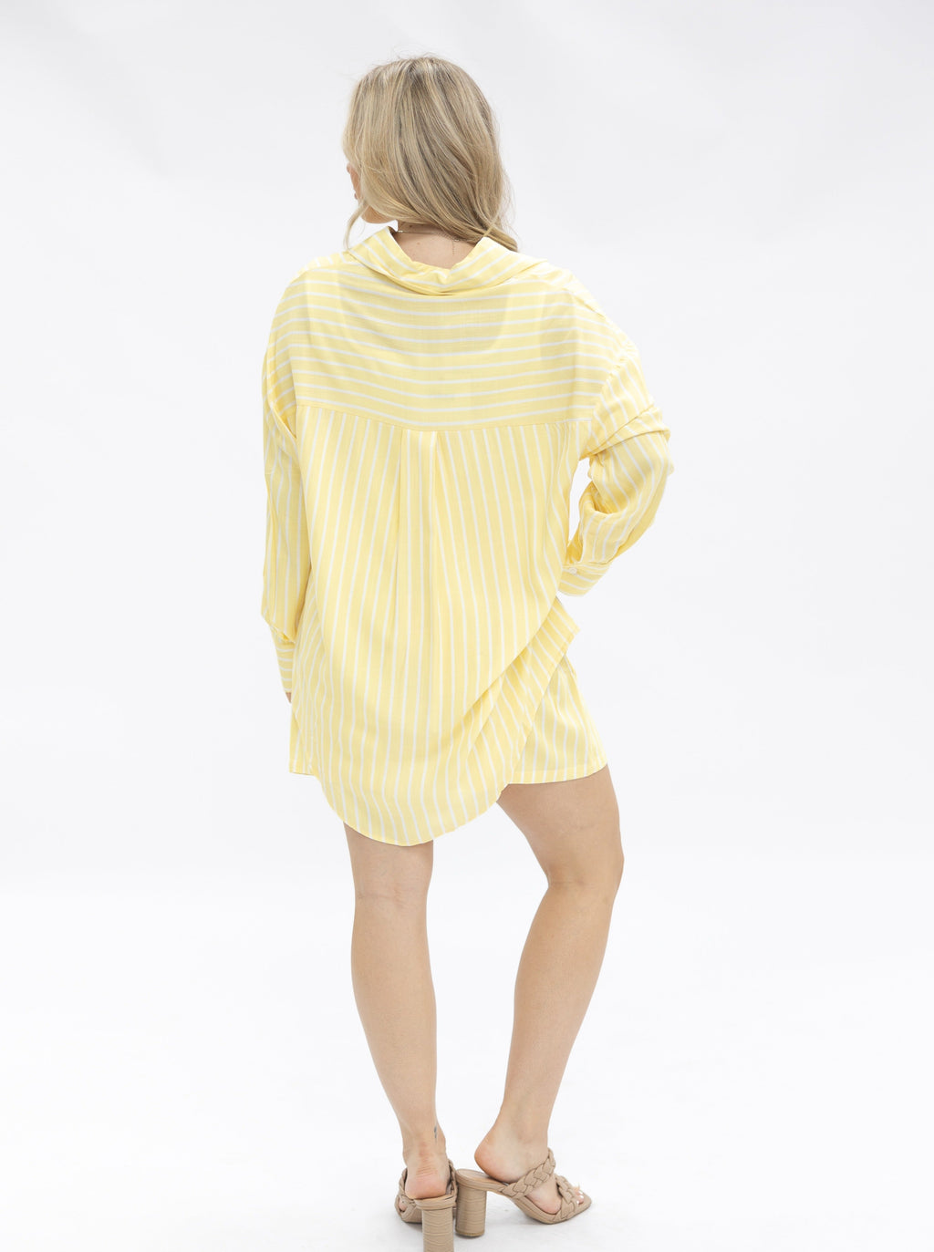 Kathryn Classic Button-Up Shirt, Yellow Stripes | Grace+Emma