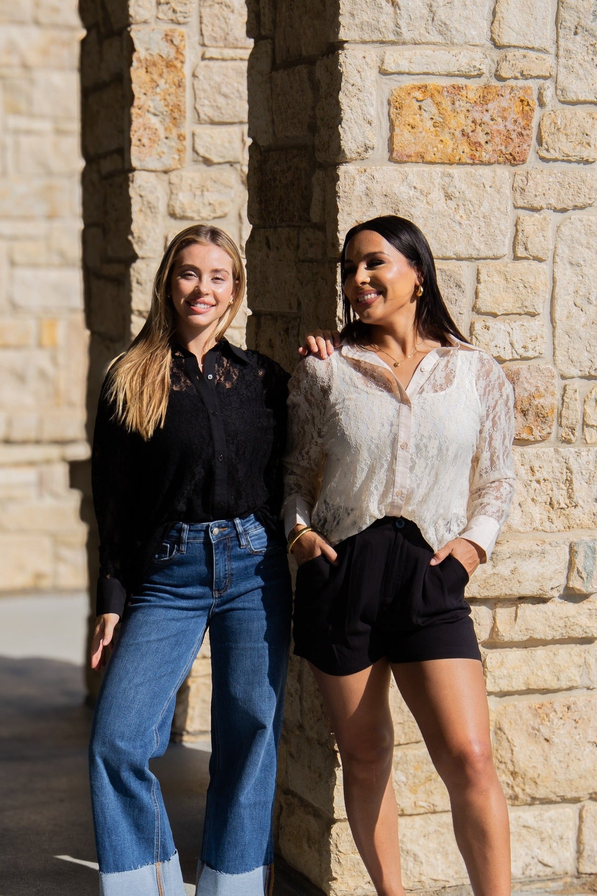 Kathryn Classic Button-Up Blouse, Black Lace | Grace+Emma