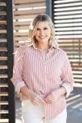 Kathryn Classic Button-Up Shirt, Red Stripes | Grace+Emma