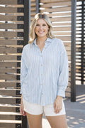 Kathryn Classic Button-Up Shirt, Blue Stripes | Grace+Emma