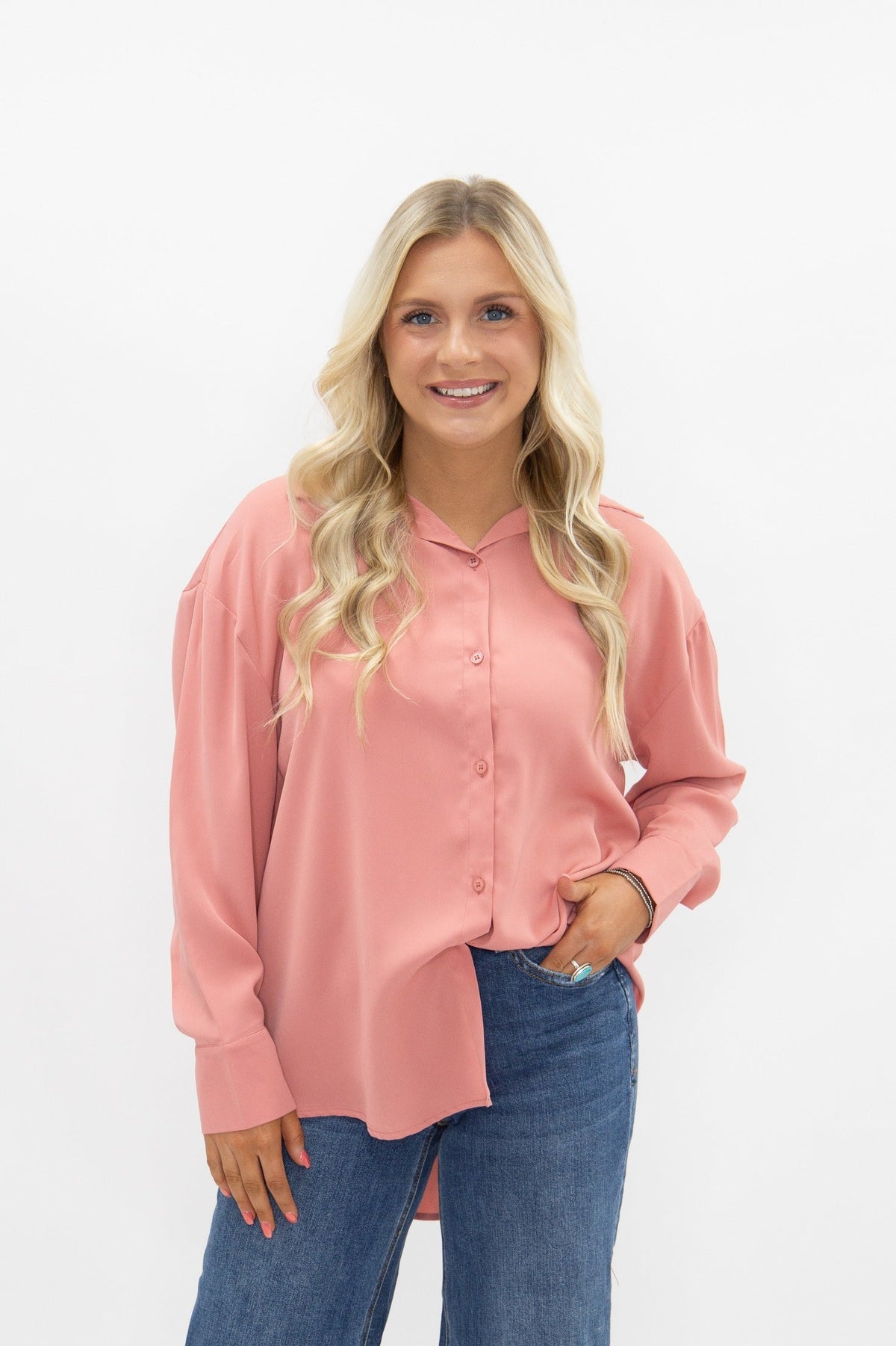 The Kathryn Classic Button-Up | Blush Pink | Grace+Emma | Women's Relaxed Fit Button-Front Top | XS–3XL