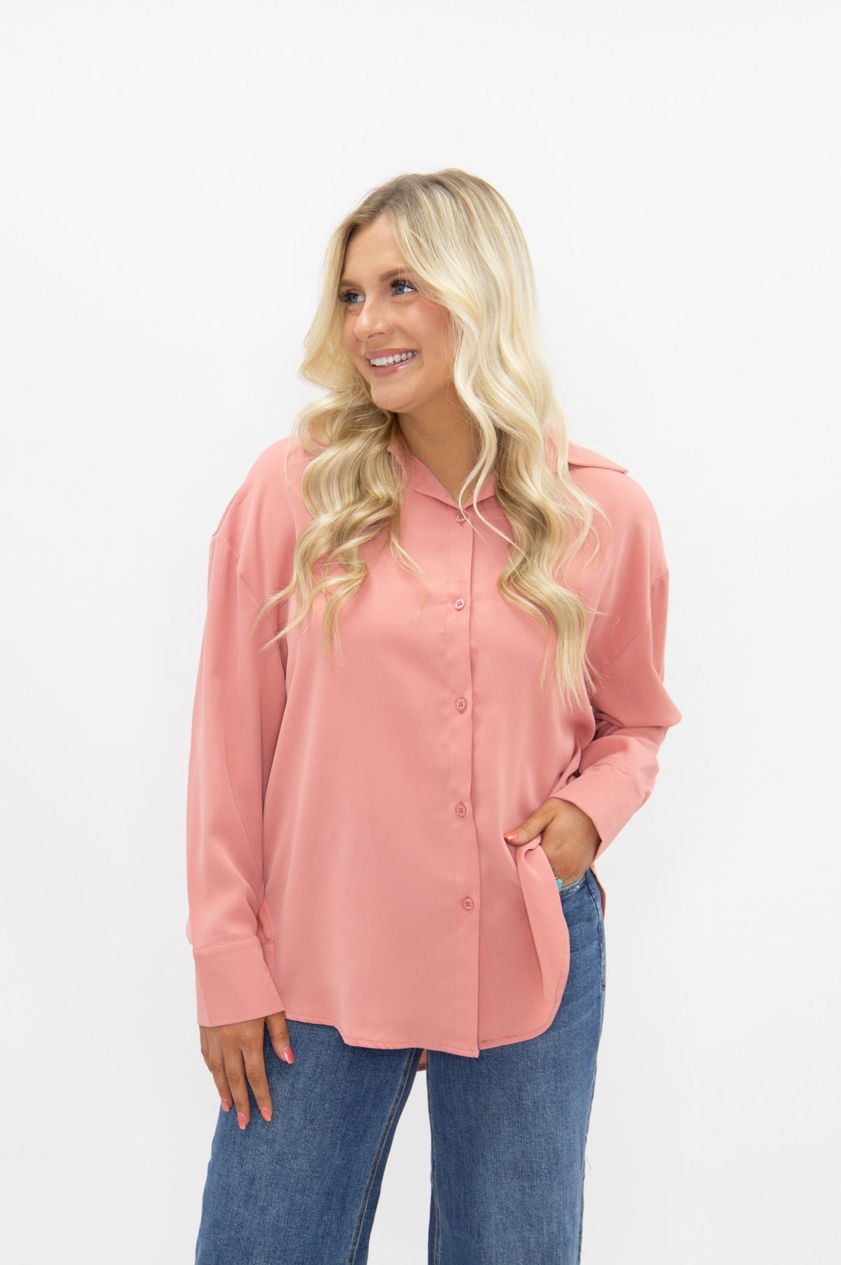 The Kathryn Classic Button-Up | Blush Pink | Grace+Emma | Women's Relaxed Fit Button-Front Top | XS–3XL
