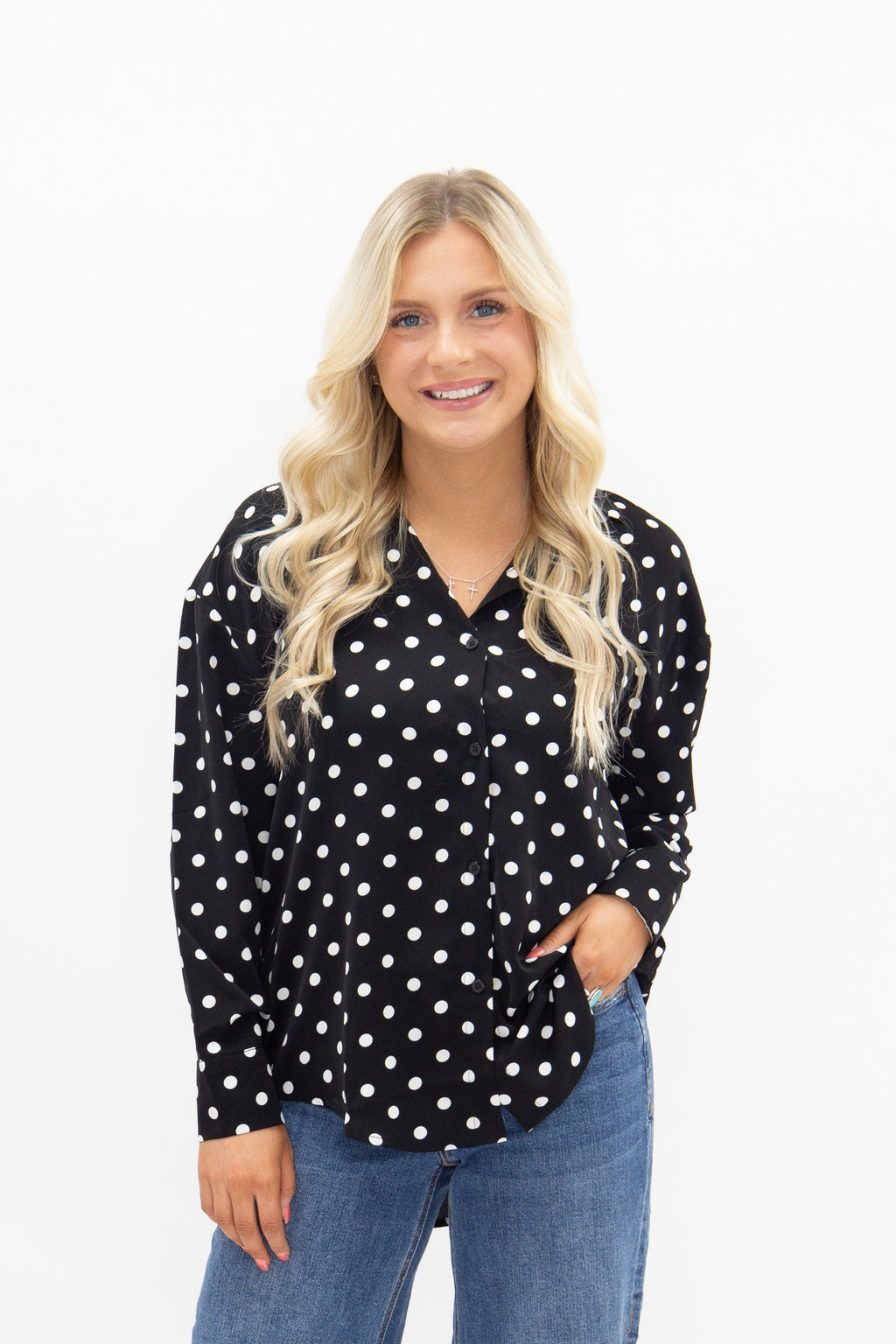 The Kathryn Classic Button-Up | Polka Dot | Grace+Emma | Women's Relaxed Fit Button-Front Top | XS–3XL