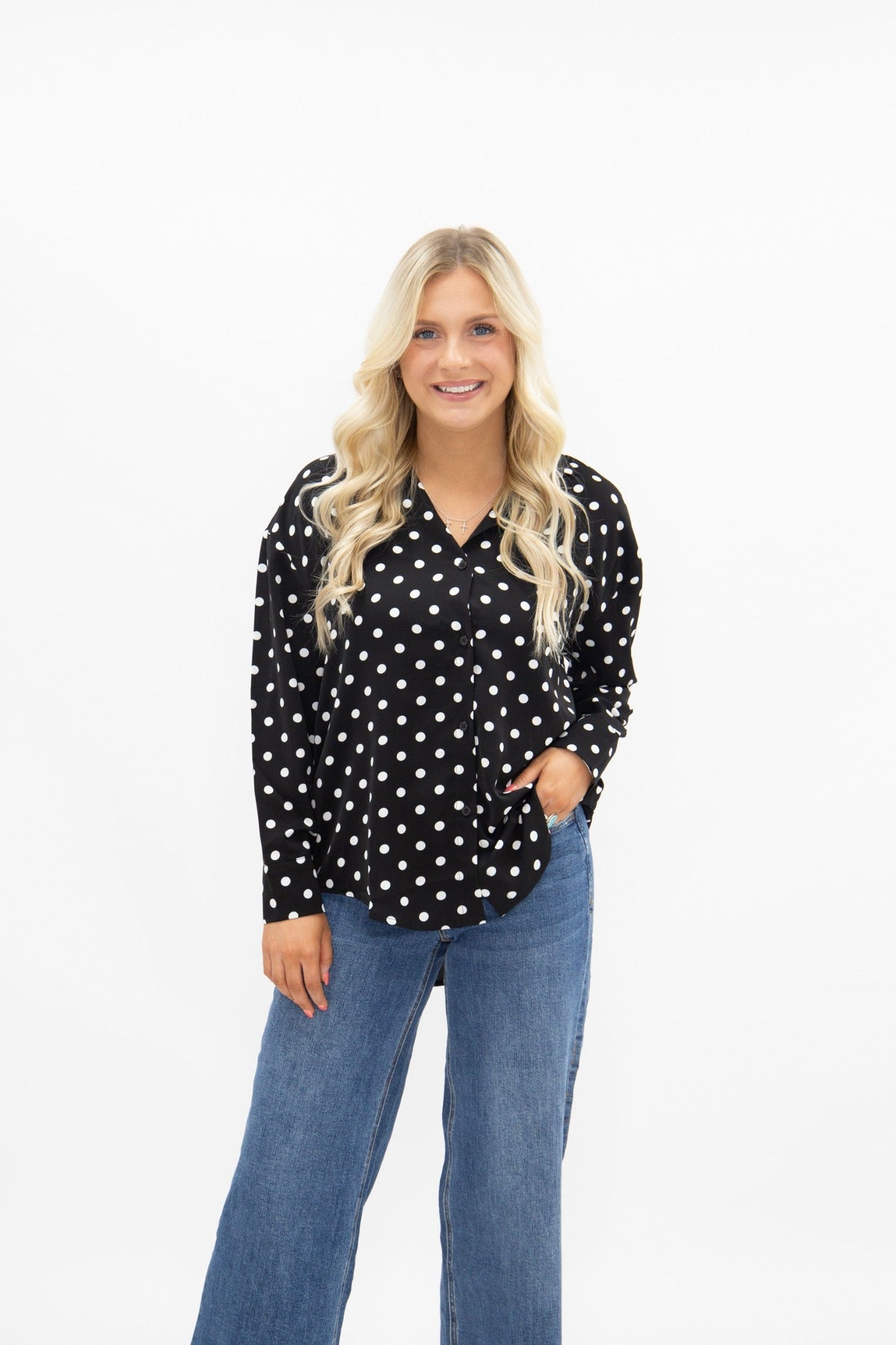 The Kathryn Classic Button-Up | Polka Dot | Grace+Emma | Women's Relaxed Fit Button-Front Top | XS–3XL