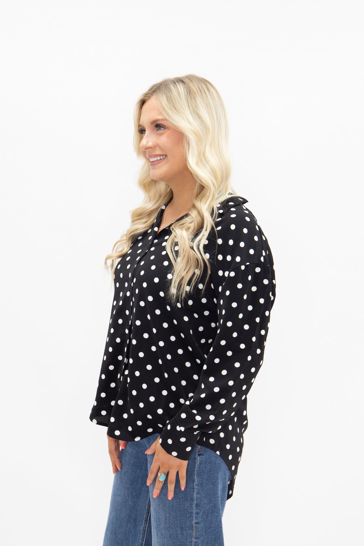 The Kathryn Classic Button-Up | Polka Dot | Grace+Emma | Women's Relaxed Fit Button-Front Top | XS–3XL