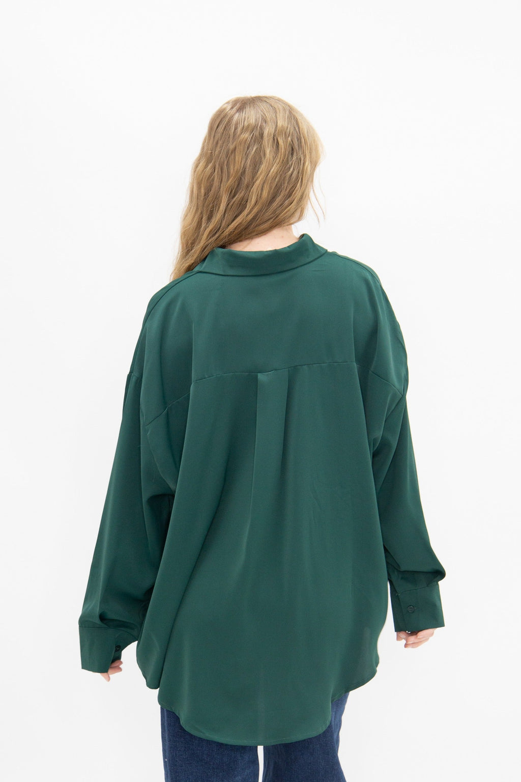 Kathryn Classic Button-Up Shirt, Forest Green | Grace+Emma