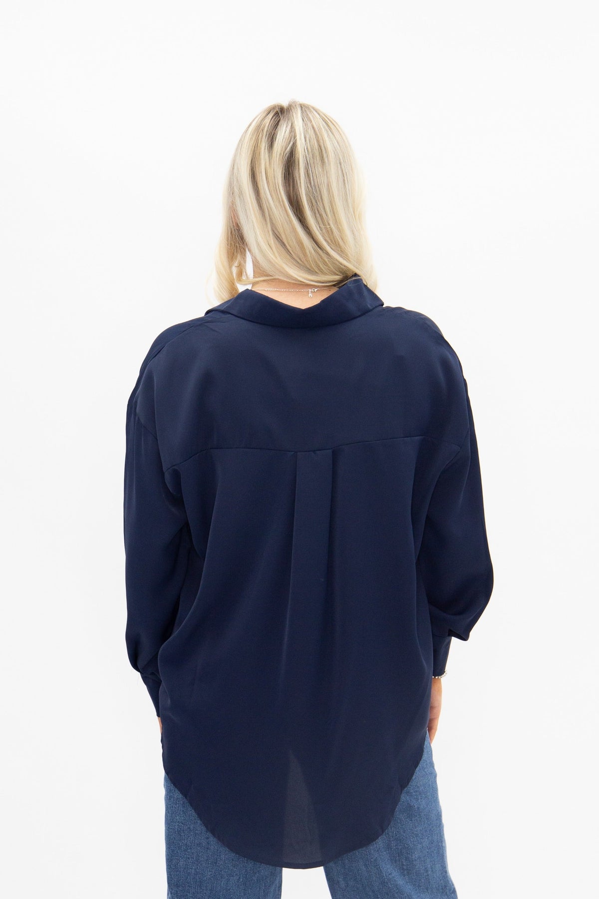 Kathryn Classic Button-Up Shirt, Navy | Grace+Emma