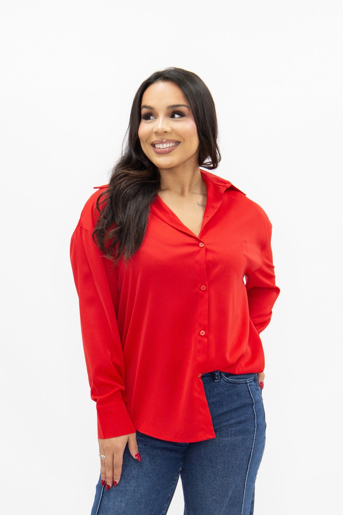 The Kathryn Classic Button-Up | Dark Red | Grace+Emma | Women's Relaxed Fit Button-Front Top | XS–3XL