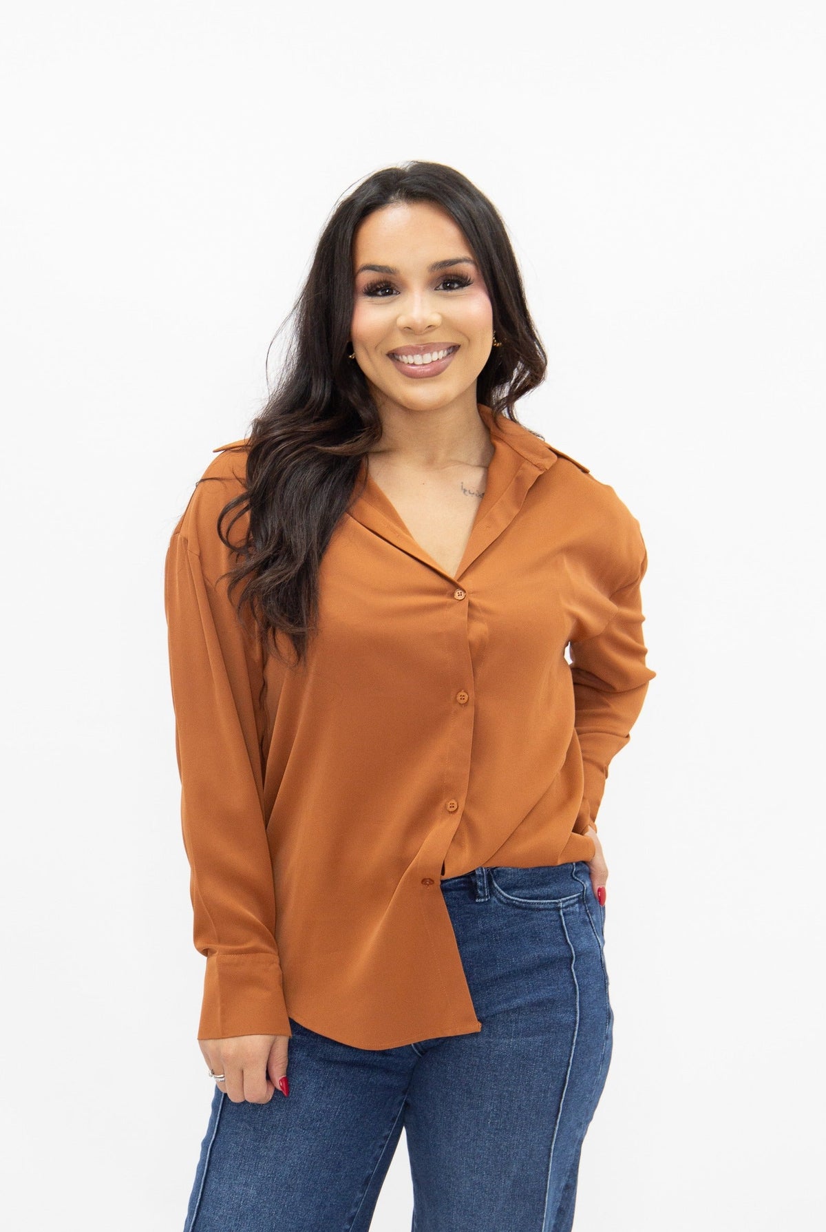Kathryn Classic Button-Up Shirt, Rust | Grace+Emma