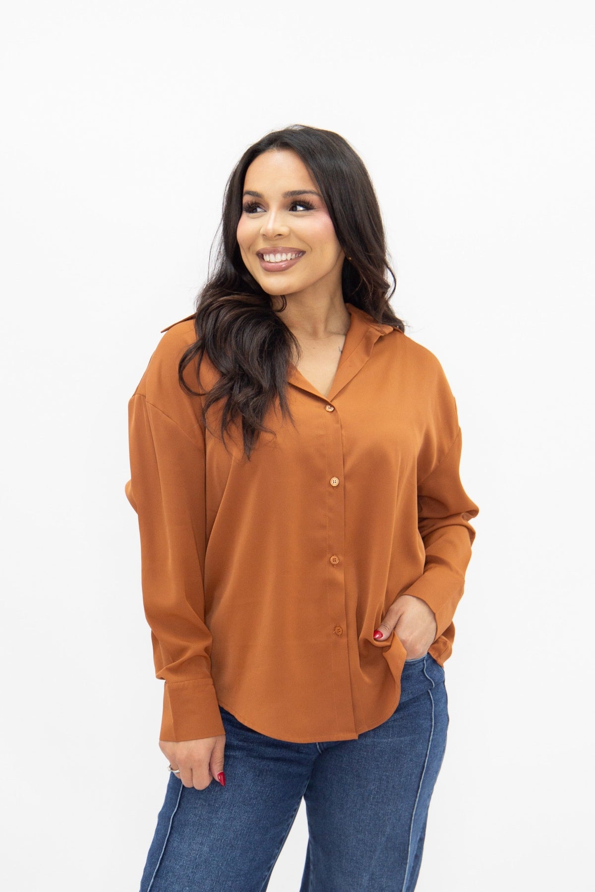 Kathryn Classic Button-Up Shirt, Rust | Grace+Emma