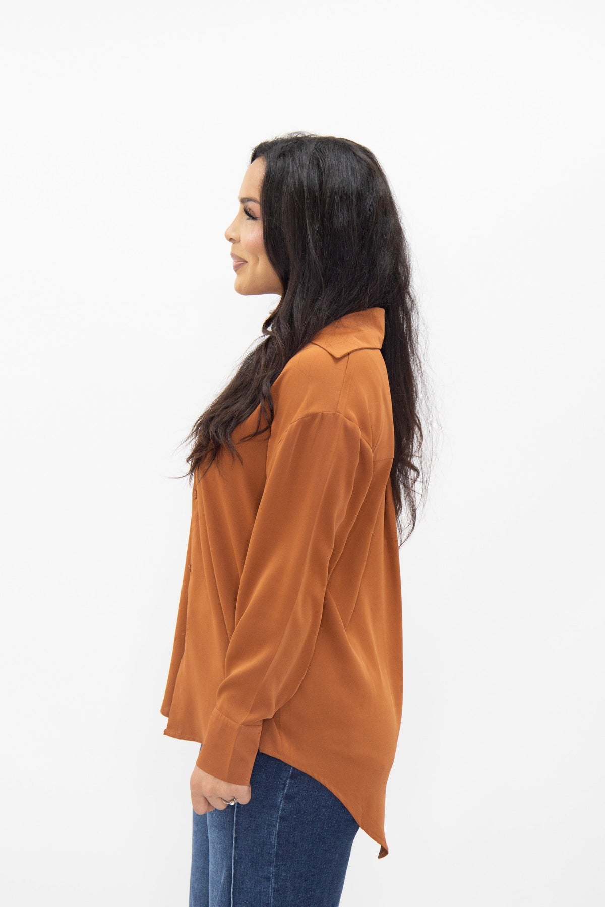 Kathryn Classic Button-Up Shirt, Rust | Grace+Emma