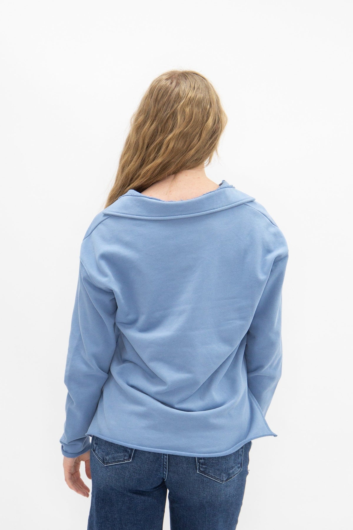 V-Neck Collared Pullover, Blue | Grace+Emma
