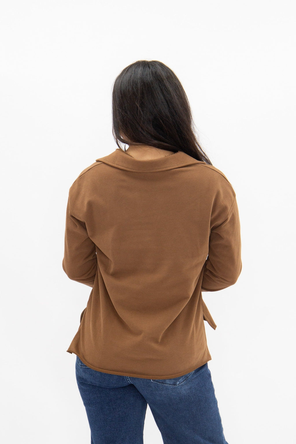 V-Neck Collared Pullover, Brown | Grace+Emma