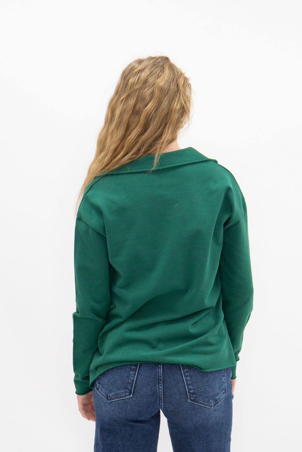V-Neck Collared Pullover, Green | Grace+Emma