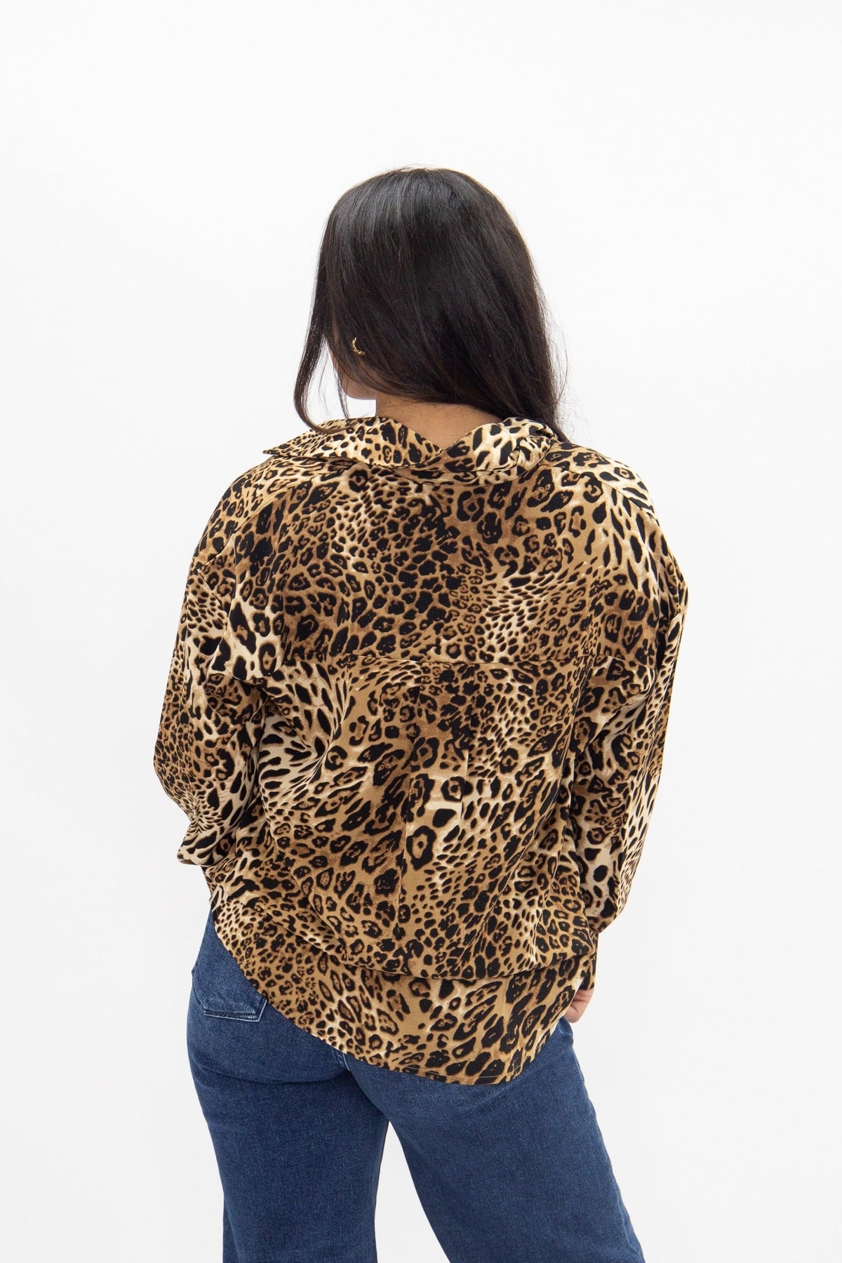 Kathryn Classic Button-Up Shirt, Leopard | Grace+Emma