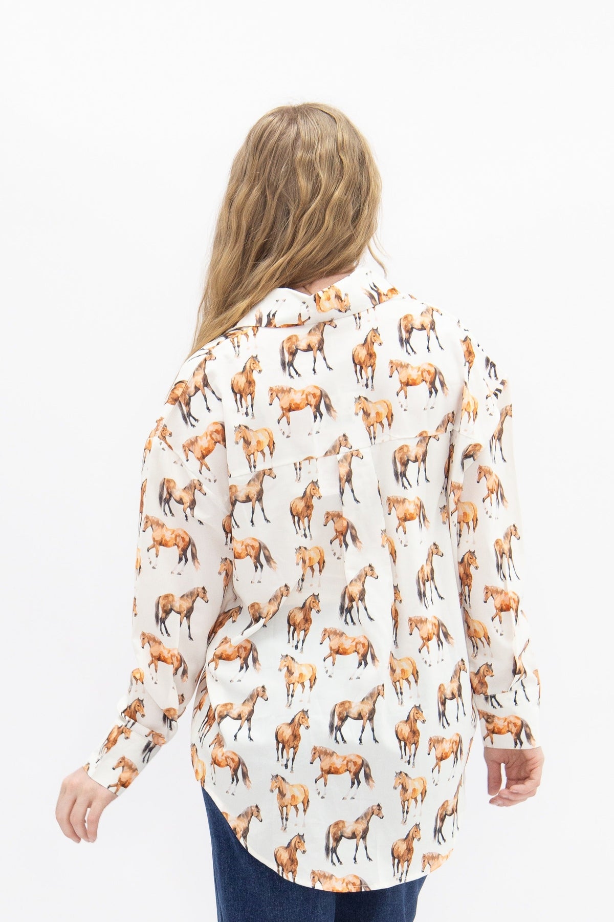 Kathryn Button-Up Shirt, Horse Print | Grace+Emma