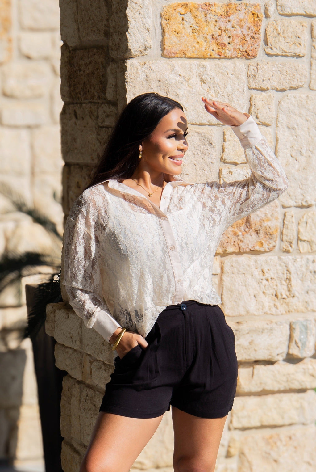 Kathryn Classic Button-Up Blouse, Ivory Lace | Grace+Emma
