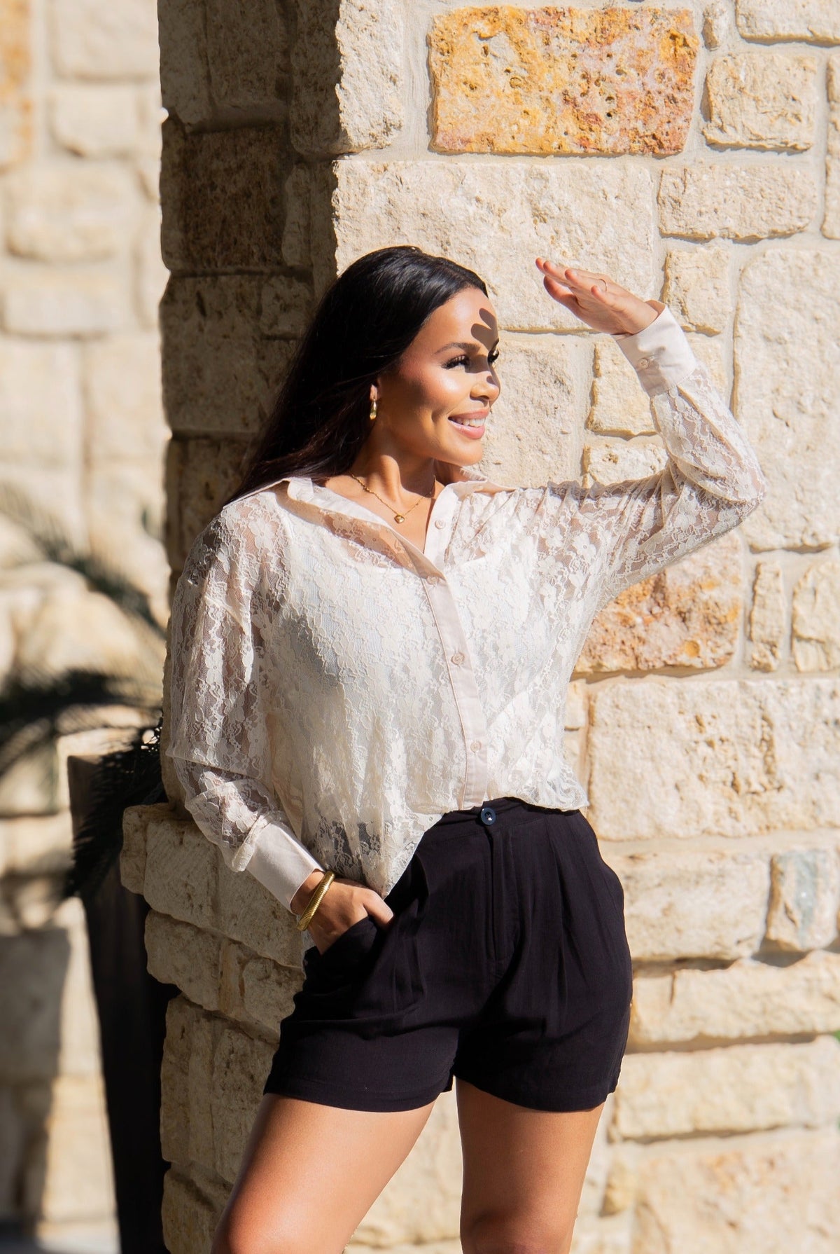 Kathryn Classic Button-Up Blouse, Ivory Lace | Grace+Emma