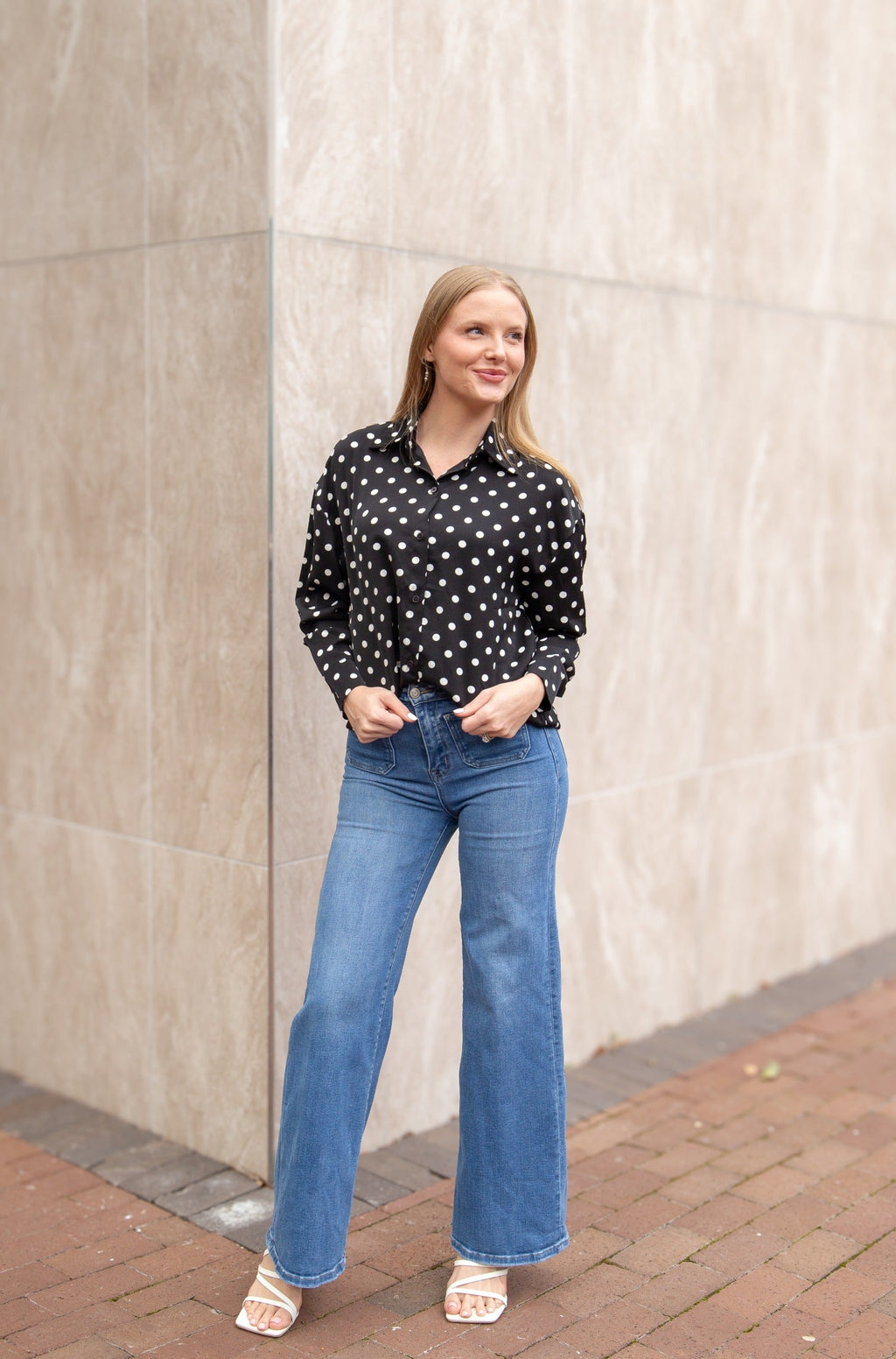 The Kathryn Classic Button-Up | Polka Dot | Grace+Emma | Women's Relaxed Fit Button-Front Top | XS–3XL
