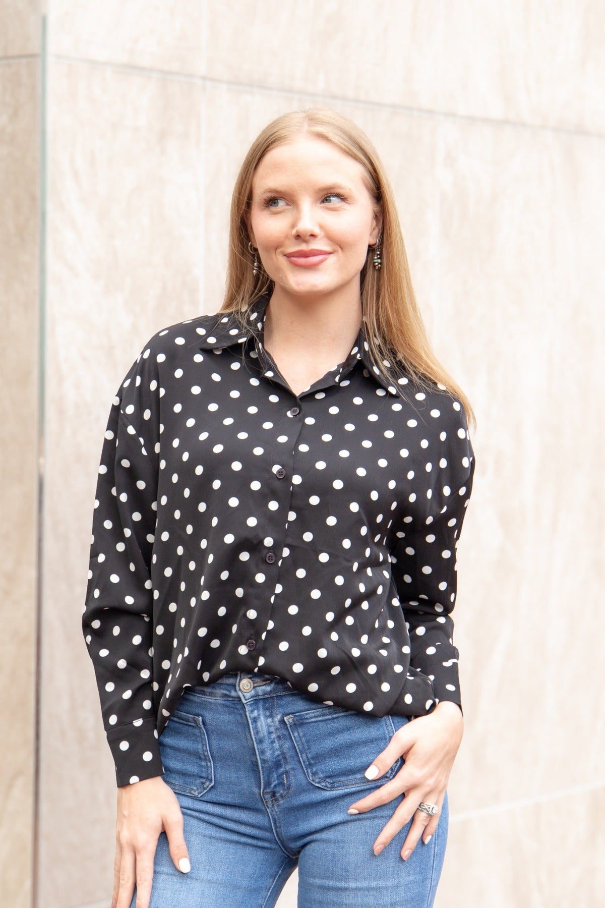 The Kathryn Classic Button-Up | Polka Dot | Grace+Emma | Women's Relaxed Fit Button-Front Top | XS–3XL