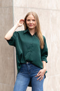 Kathryn Classic Button-Up Shirt, Forest Green | Grace+Emma