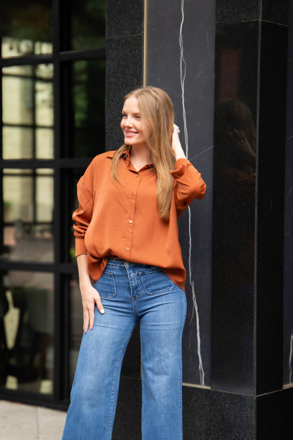 Kathryn Classic Button-Up Shirt, Rust | Grace+Emma