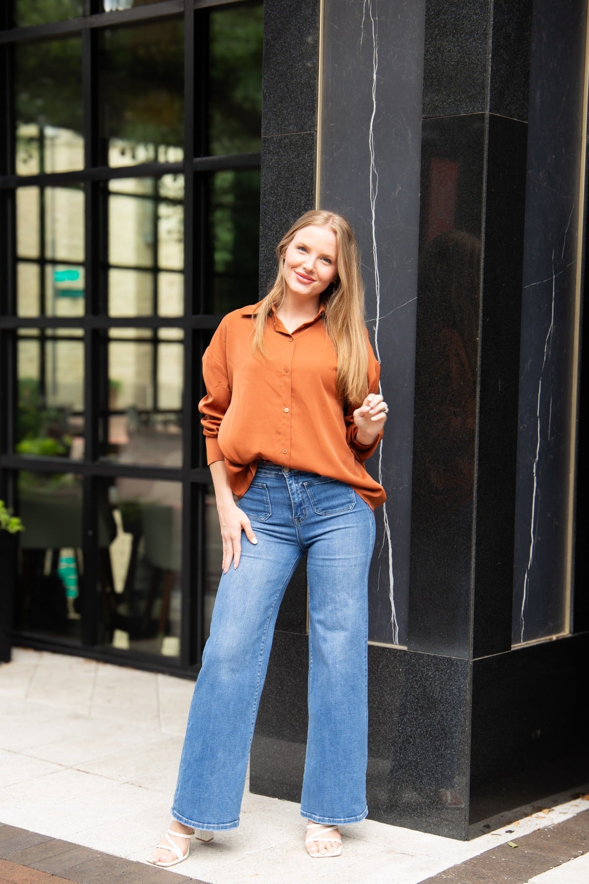 Kathryn Classic Button-Up Shirt, Rust | Grace+Emma