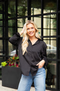 Kathryn Classic Button-Up Shirt, Black | Grace+Emma