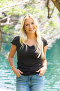 Square Neck Tee with Lace Trim, Black | Grace+Emma
