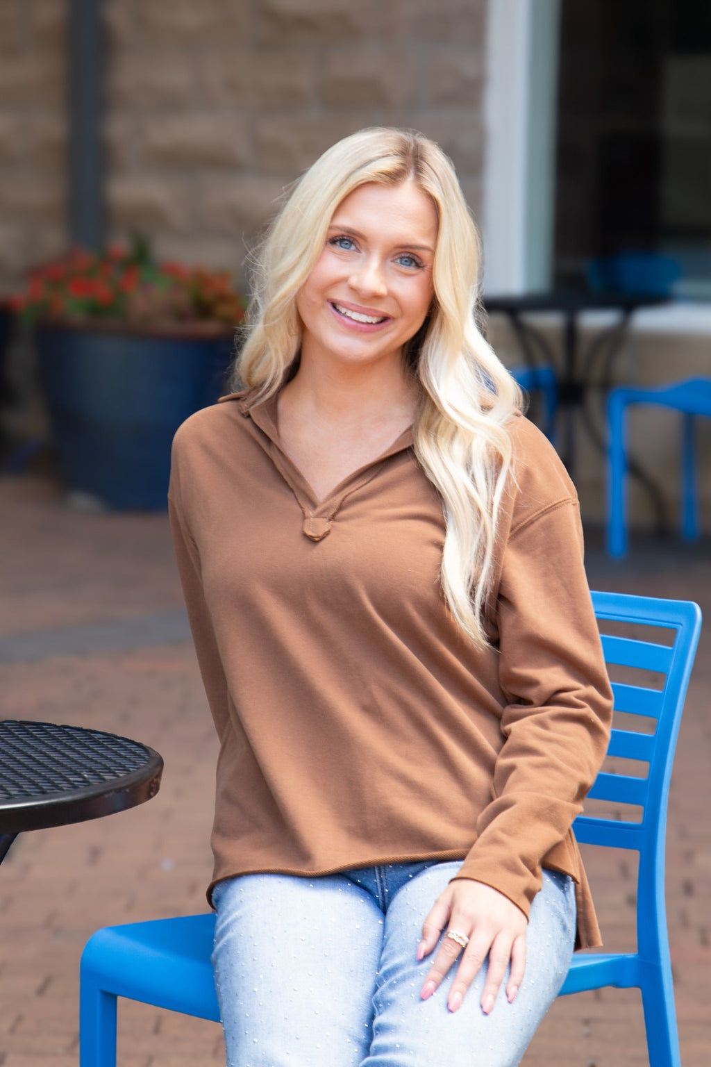 V-Neck Collared Pullover, Brown | Grace+Emma
