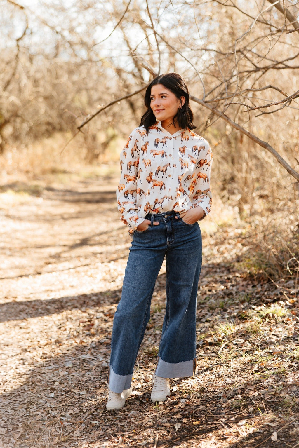 Kathryn Button-Up Shirt, Horse Print | Grace+Emma
