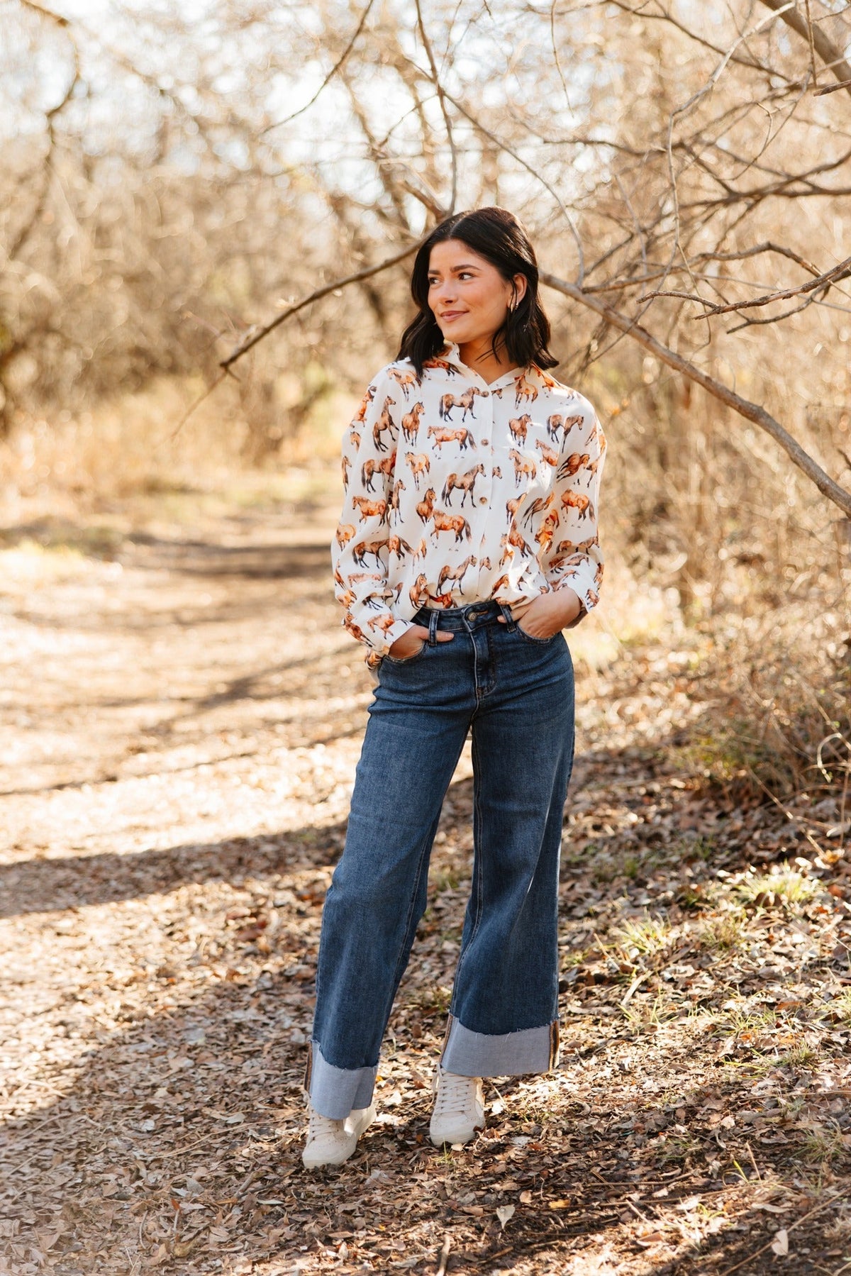 Kathryn Button-Up Shirt, Horse Print | Grace+Emma
