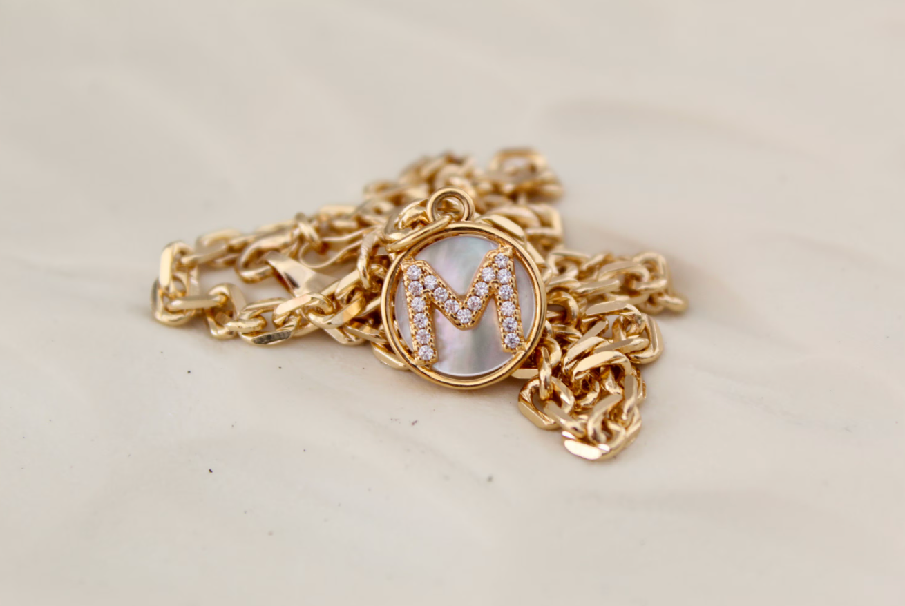 Gold Mother of Pearl Initial Letter Necklace