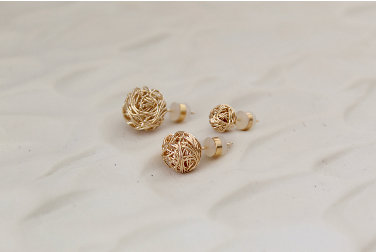 Wired Ball Gold Knot Stud Dainty Earrings