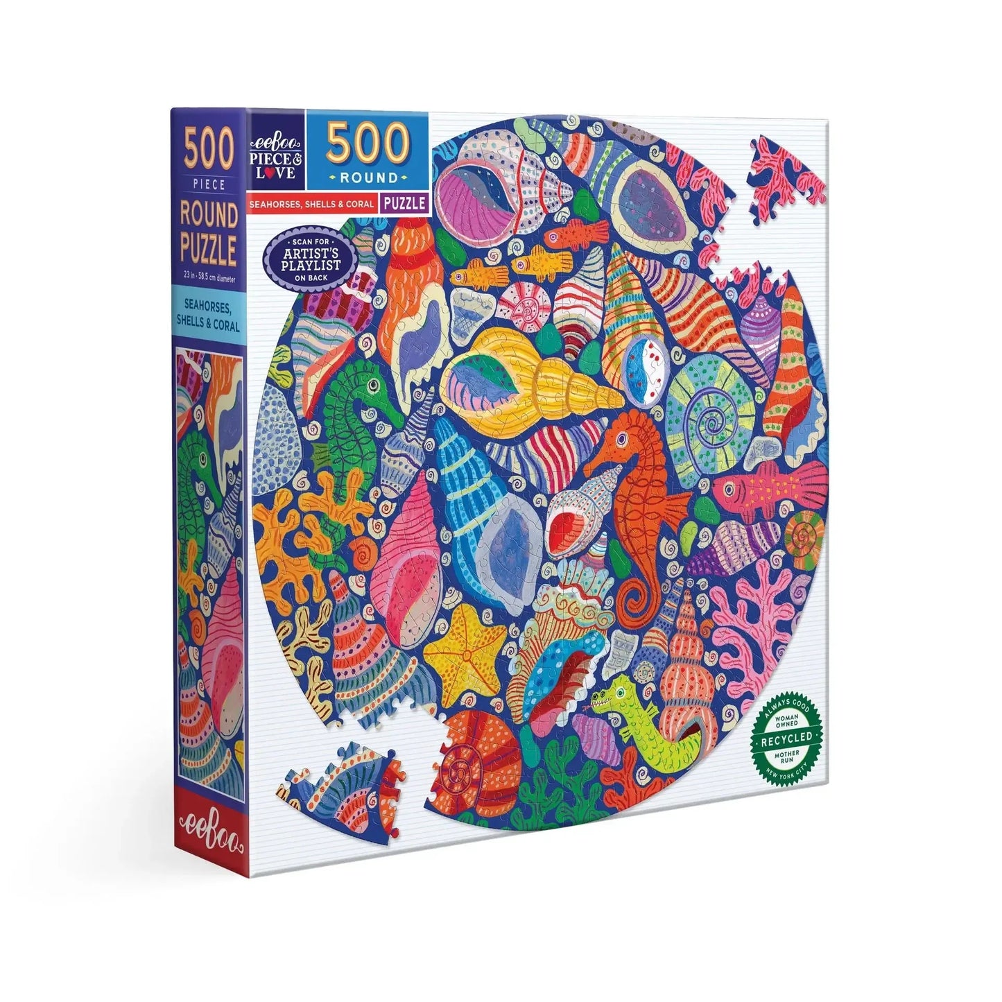 Seahorses, Shells & Coral 500 Piece Round Jigsaw Puzzle