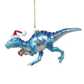 Christmas Theme Dinosaur Raptor Glass Ornament