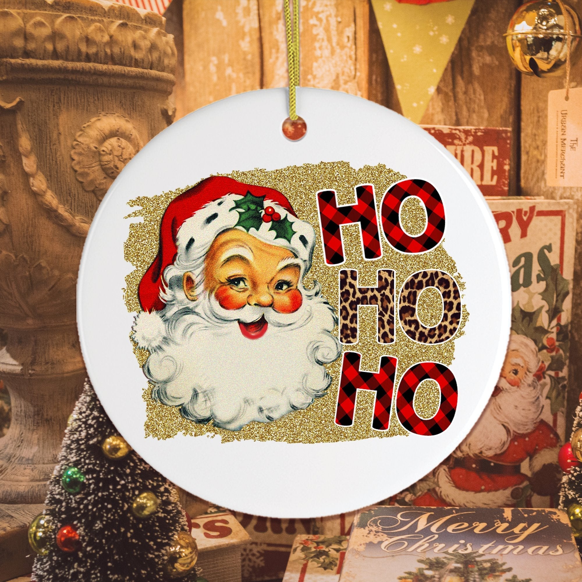 Vintage Santa Ho Ho Ho Christmas Ornament