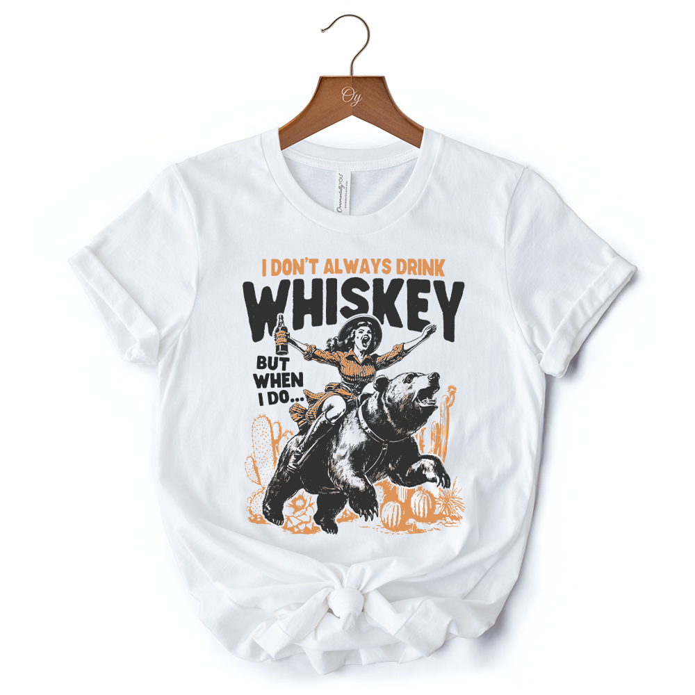 Alcohol Humor Retro T-Shirt, Funny Whiskey White and Natural Western Tee for Country Girl