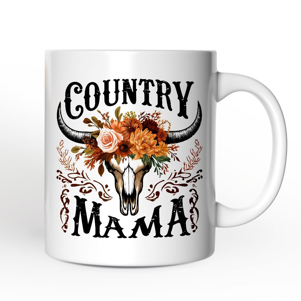 Country Mama Floral Vintage Mug, Western Buffalo Skull Gift for Moms