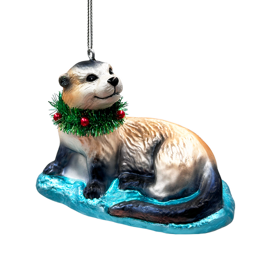 Cute Otter Glass Christmas Ornament, Exotic Animal Tree Decoration