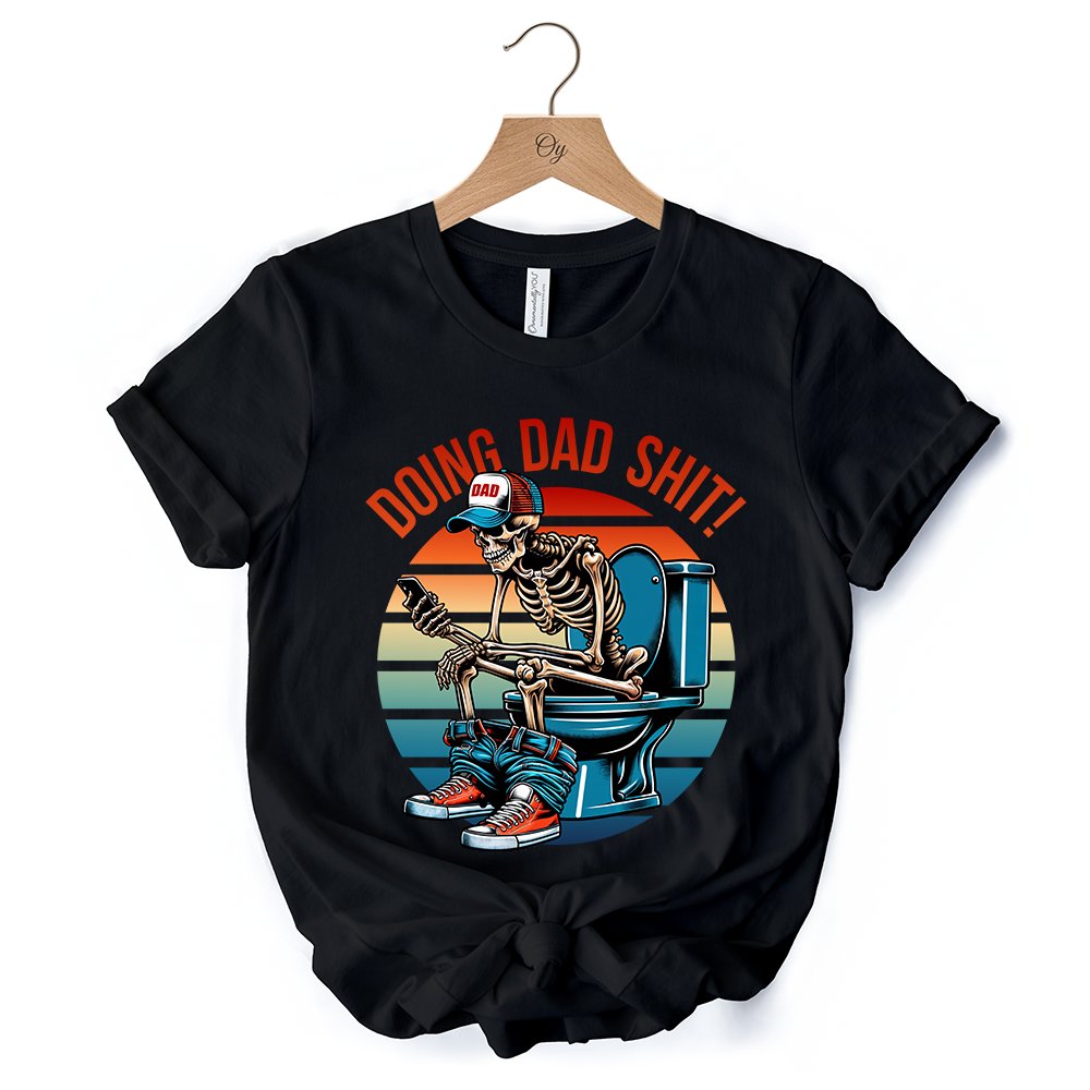 Doing Dad Stuff Skeleton T-Shirt, White and Black Funny Retro Tee for Bold Fathers