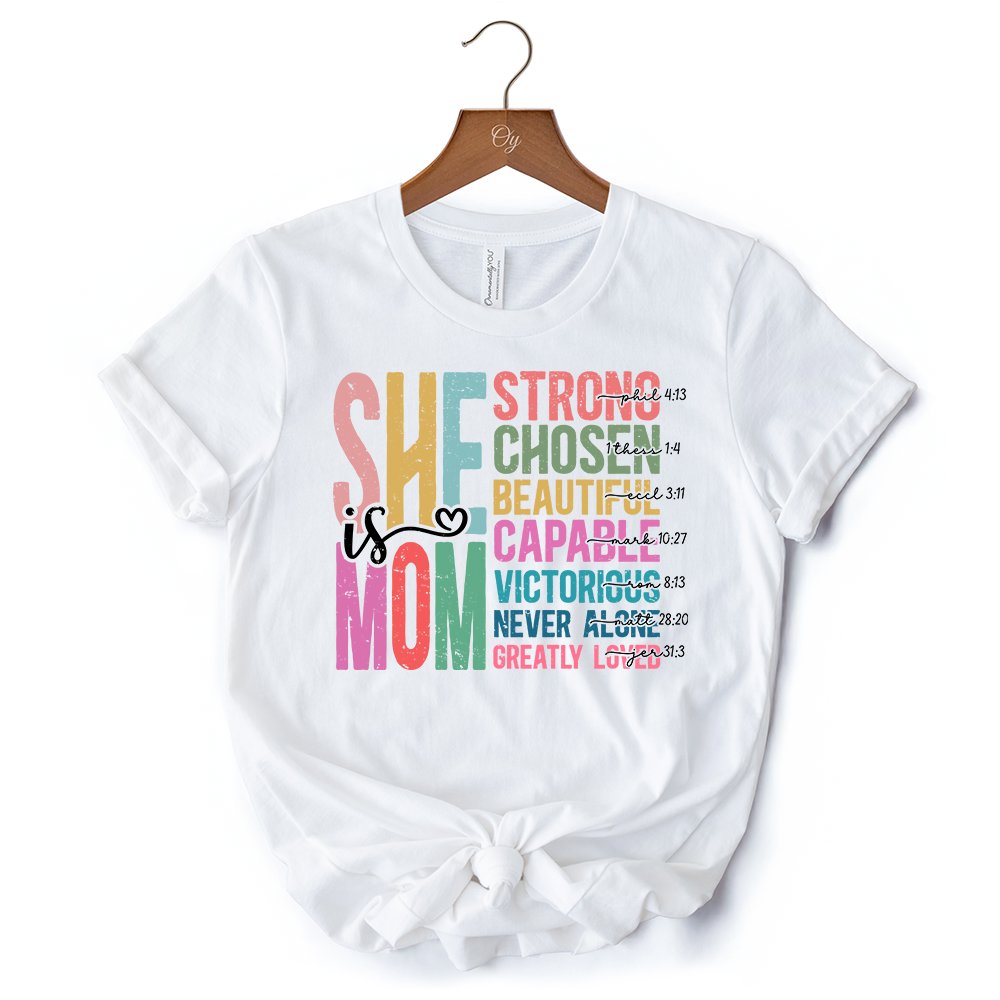 Inspirational Christian Mom T-Shirt, Affirmation White Tee for Strong and Motivated Mothers