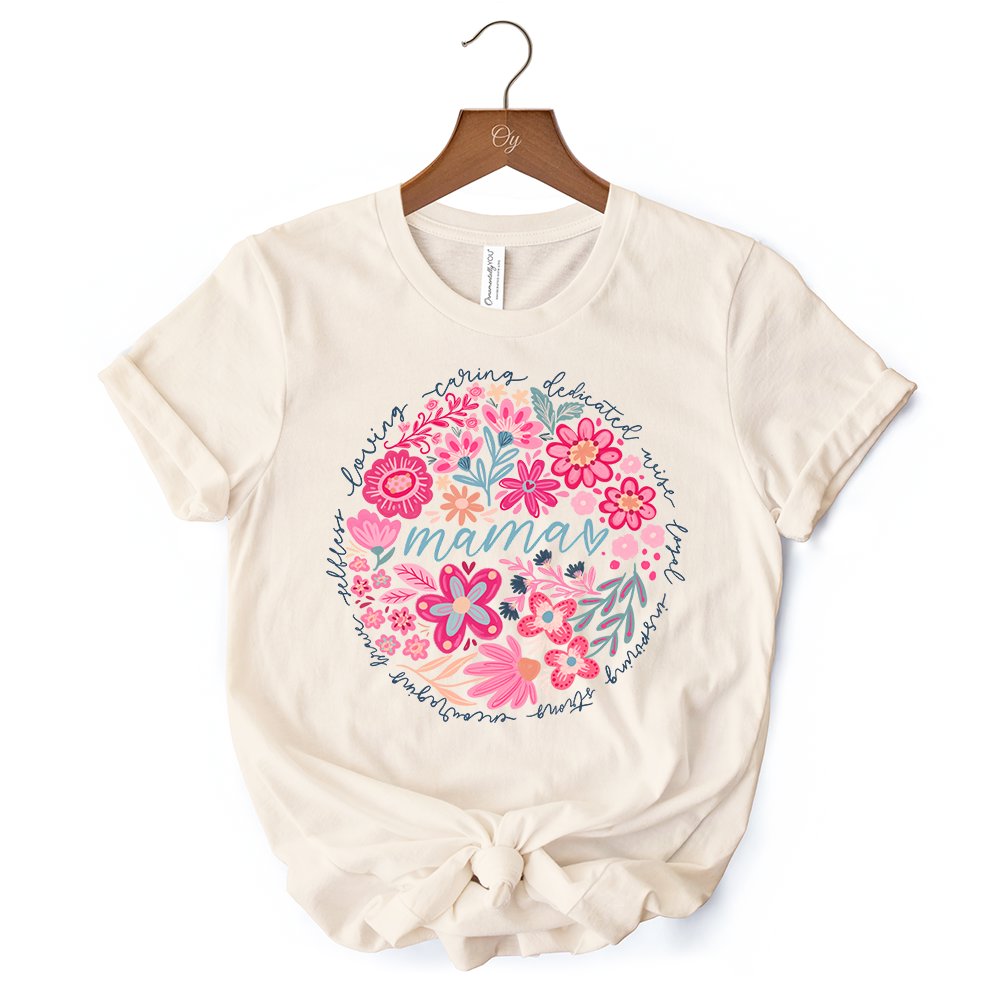 Inspiring Floral Mama T-Shirt, White, Black and Natural Boho Tee for Strong and Loving Mothers
