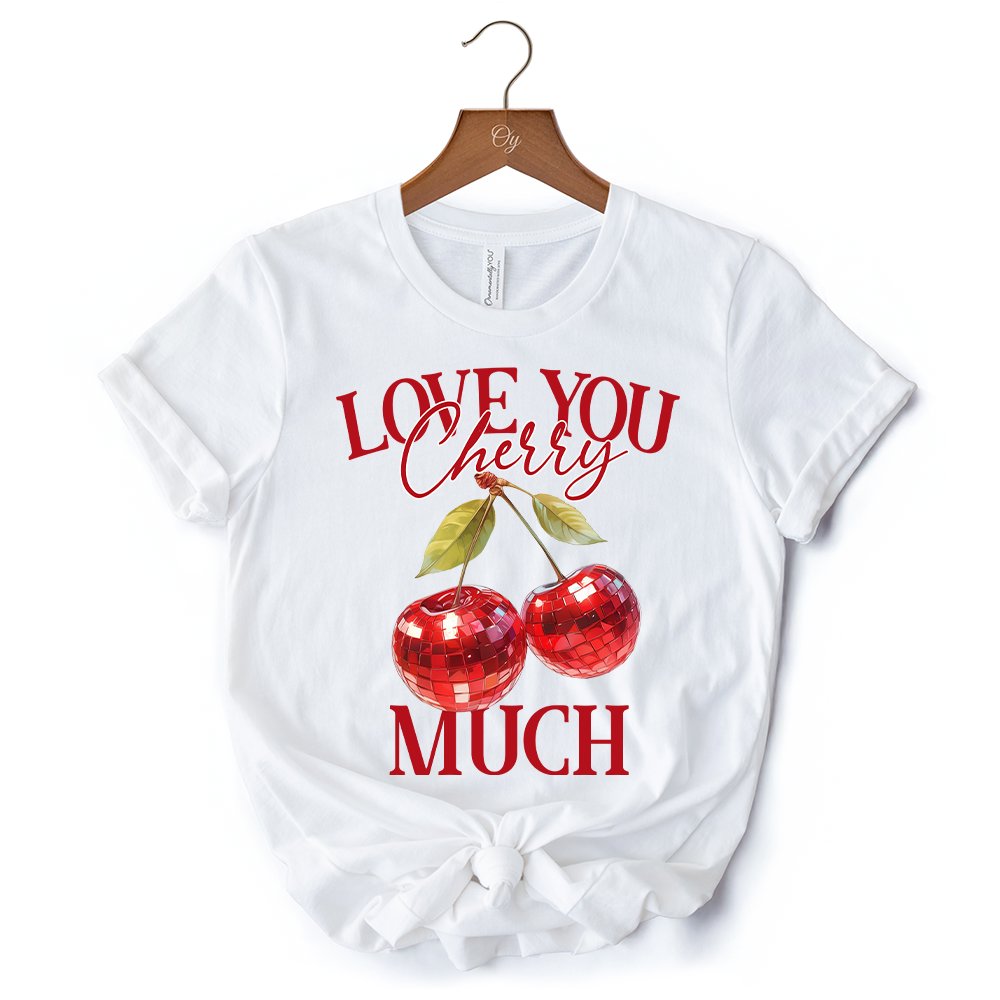 Love You Cherry Much T-Shirt, Retro Disco White Tee for Fun Women