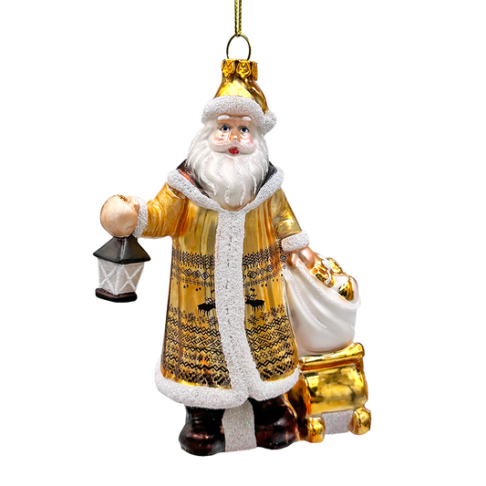 Majestic Gold Santa Blown Glass Christmas Ornament, Sleigh Accessory Tree Decor