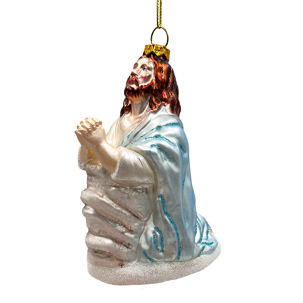 Praying Jesus Handcrafted Glass Christmas Ornament, Religious Christian Tree Decoration