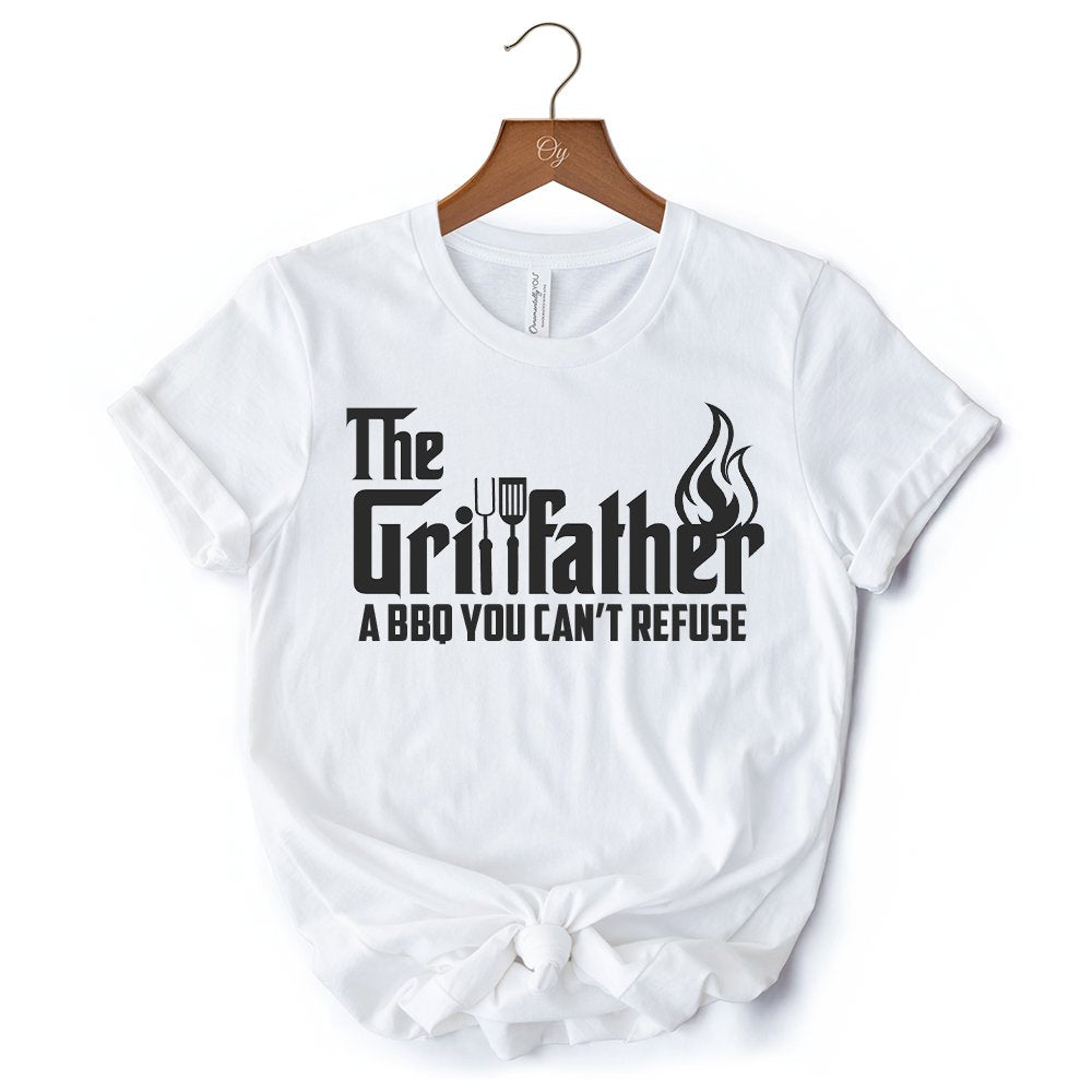 The Grillfather BBQ T-Shirt, White Funny Tee for Grillmaster Dads
