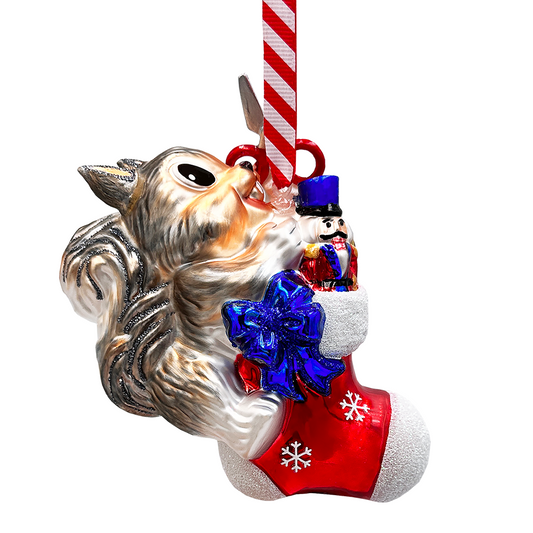 Whimsical Cute Squirrel Glass Ornament, Funny Adorable Animal Gift for Kids