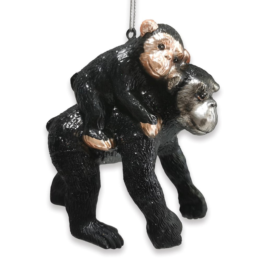 Charming Gorilla Family Kinship Glass Ornament, Mother and Baby Animal Christmas Tree Decor